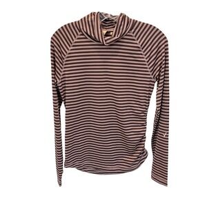 Indyeva Riga Long Sleeve Turtleneck Striped‎ Mauve Brown Active Top Golf Small